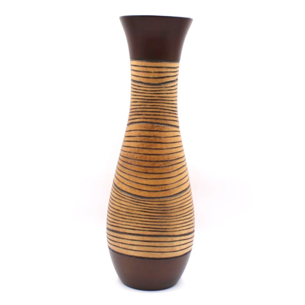 Handmade Wooden Dry Floral Floor Vase Carved Rustic Farmhouse Boho Art Deco Vtg